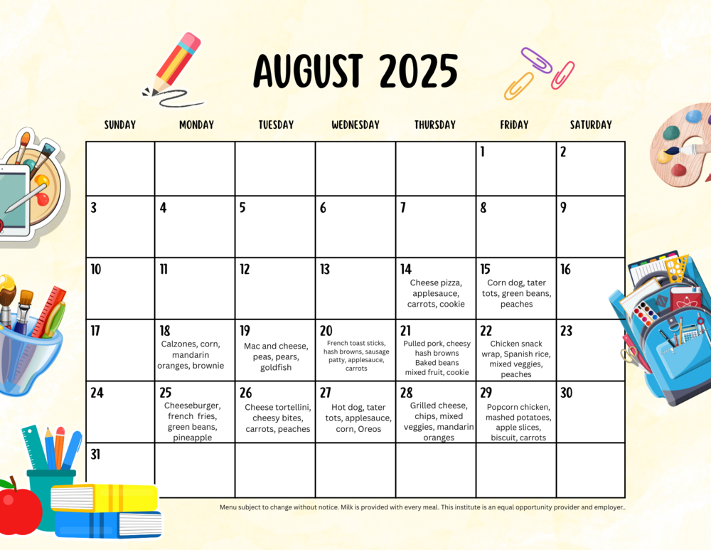 August lunch menu