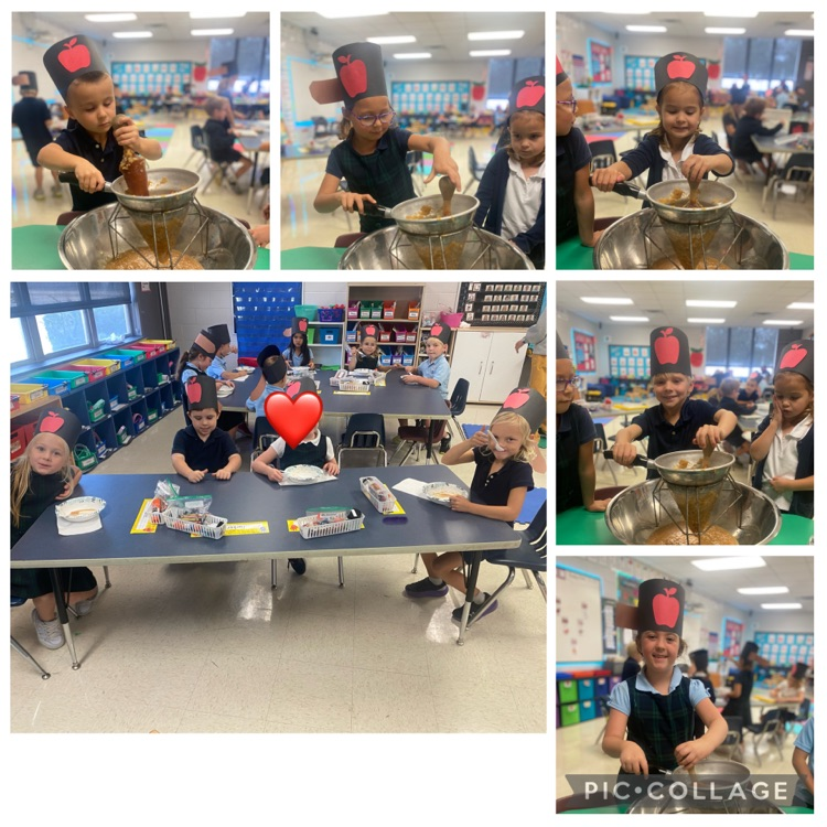 Today was apple-solutely amazing in Kindergarten! Mrs. Hoeniges's class celebrated Johnny Appleseed Day by learning all about the man who loved apple trees—and then rolled up our sleeves to make our very own homemade applesauce! 