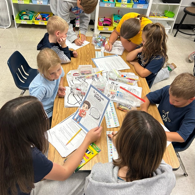 7A and Mrs. Lueschen's Kindergarten classes are some of this month's Aspire Buddies. We worked together to learn more about St. Carlo Acutis and how we can Be The Light!