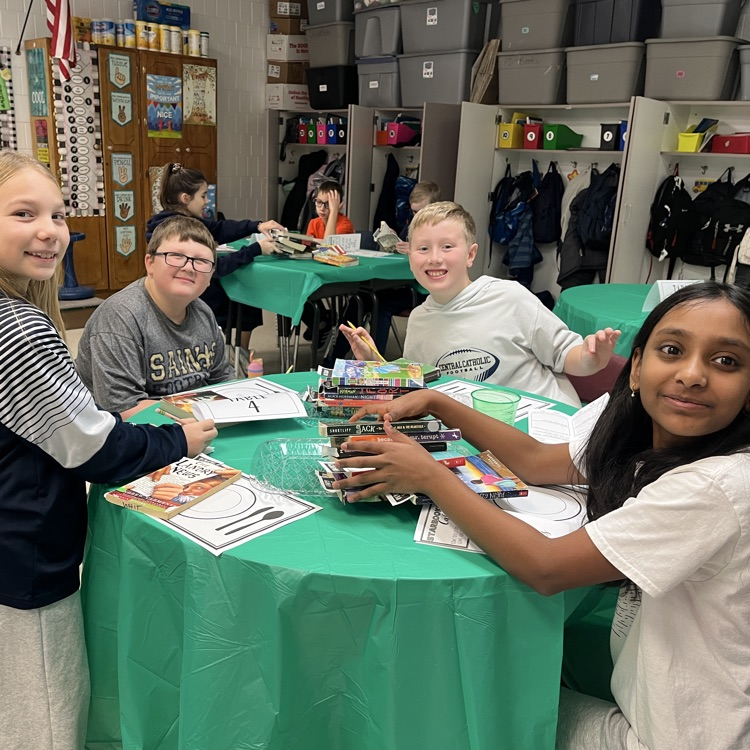 Excited about their platter of books 