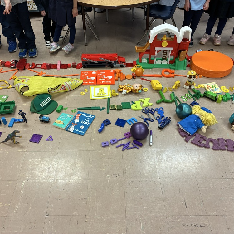 PreK 3 made a rainbow out of toys!