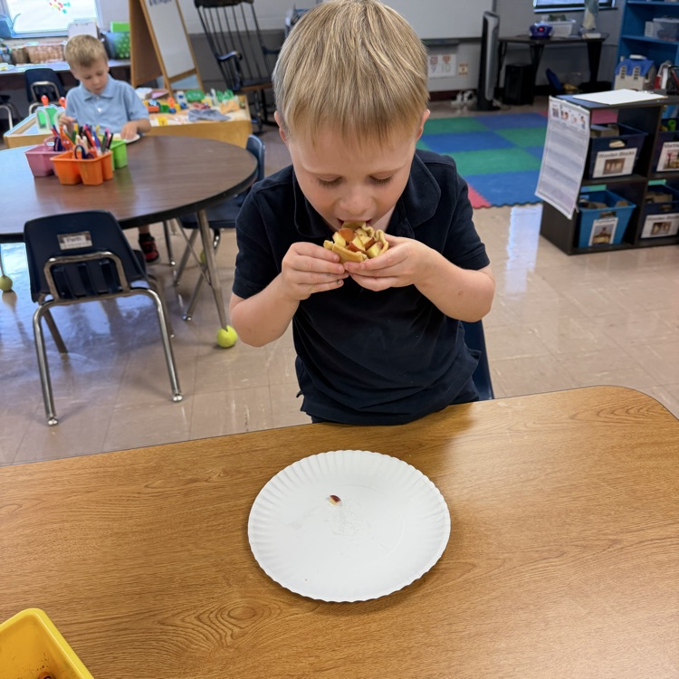 Eating apple pie.
