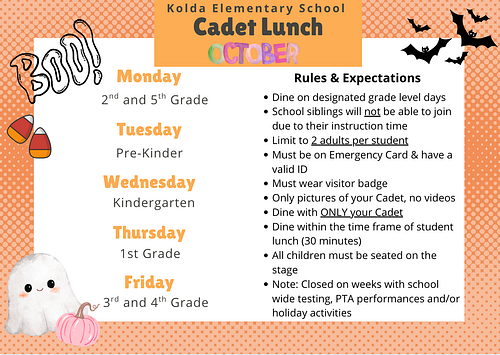 October Parent Lunch Schedule