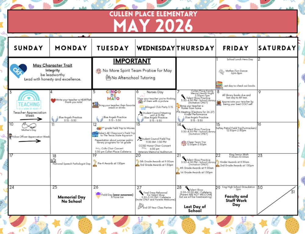 May Family Calendar