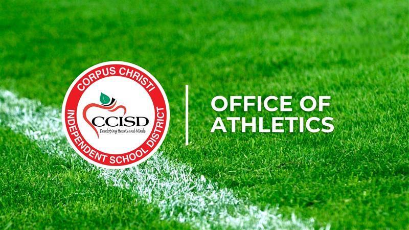 office of athletics with ccisd seal on turf