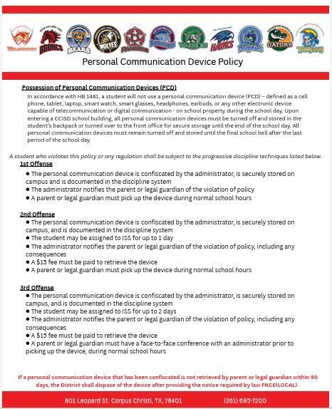 CCISD Cell Phone Policy 2025-2026