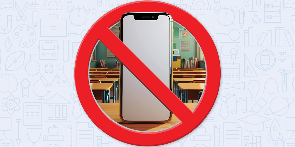 Cell phone with a big red circle in front of it