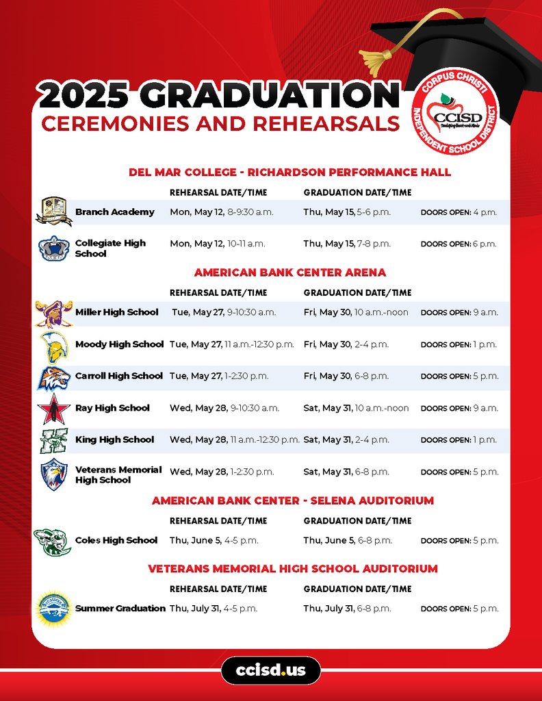 Graduation schedule