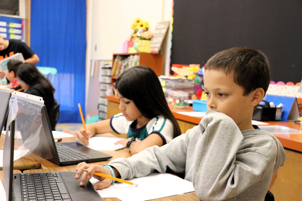 students using a Dell Chromebooks