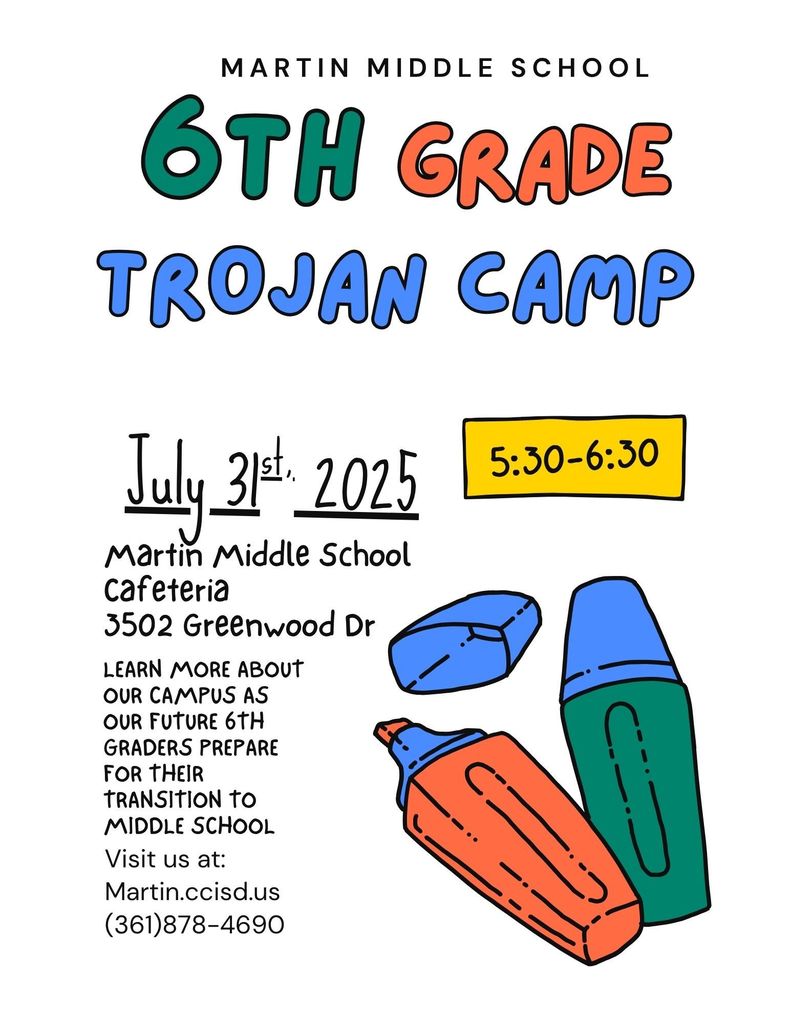 Martin Middle School Trojans. All incoming 6th grade students are welcome to attend.