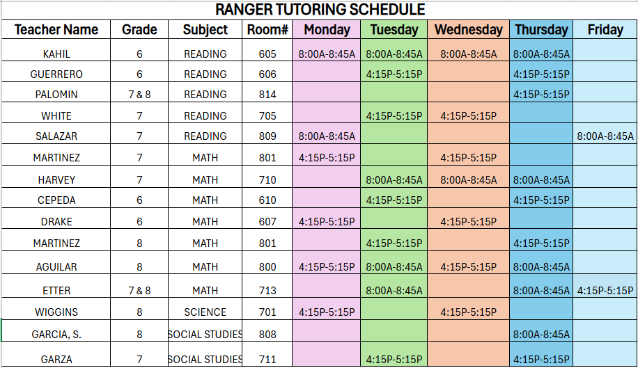 Tutoring Schedule