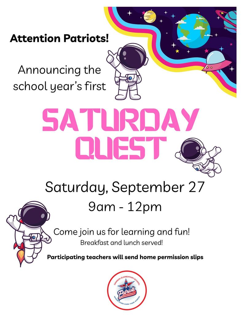 Saturday Quest is September 27 from 9 am to 12 pm