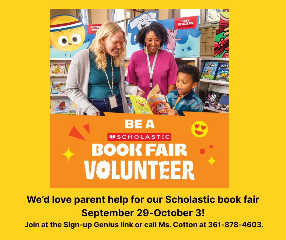 Book Fair Volunteers needed Sept. 29-Oct. 3