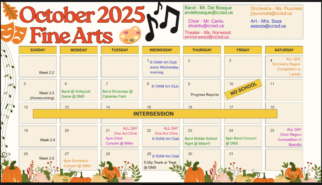 Fine Arts Calendar October 2025
