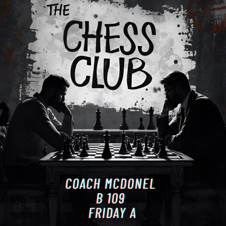 Students playing chess, concentrating on the board with Carroll blue shirts or Tiger Time signage in background.