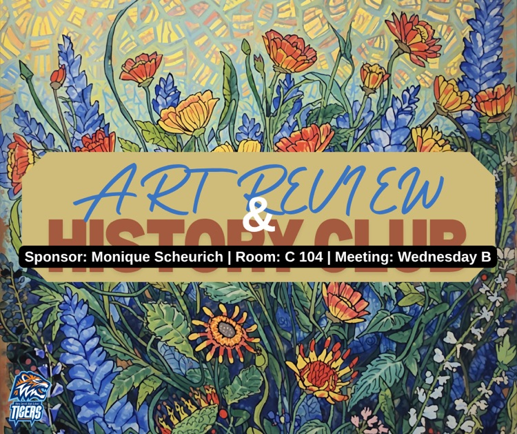 Alt Text: Students studying famous artwork and discussing techniques in art room.