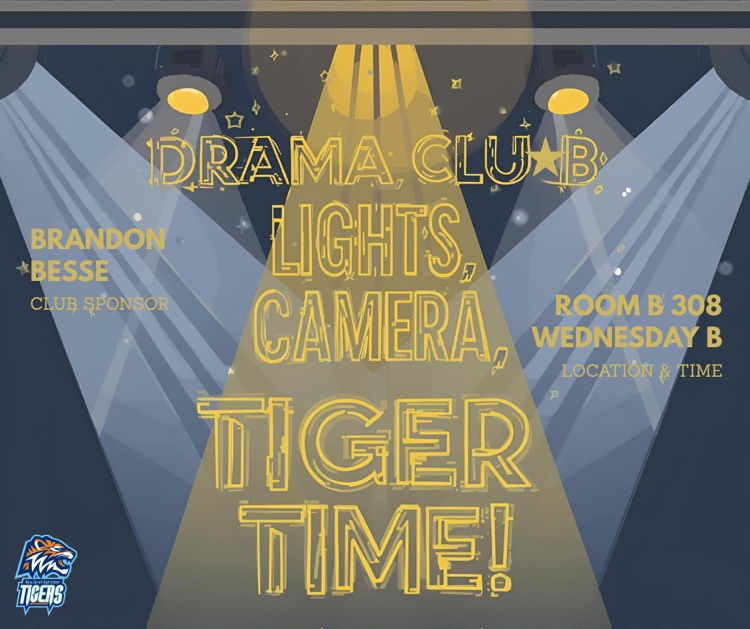 Alt Text: Students rehearsing a play on stage with props and enthusiasm