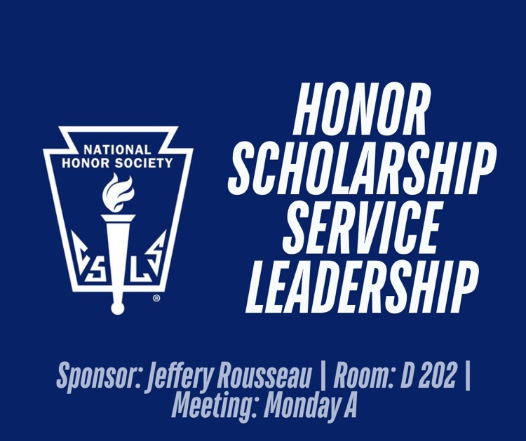 Alt Text: National Honor Society logo on blue background with meeting info in white text.