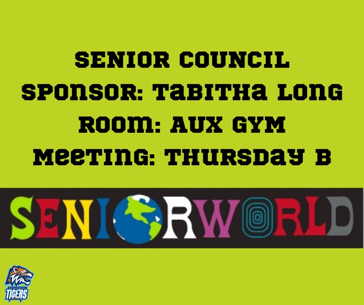 Alt Text: Senior Council banner with graduation caps and Carroll blue-and-white colors.