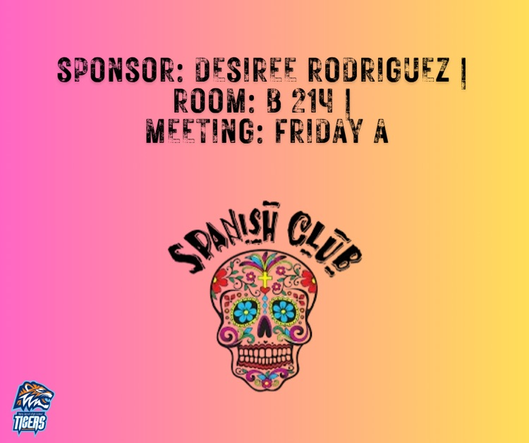 Alt Text: Spanish Club graphic with colorful sugar-skull art.