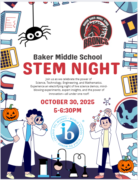 Join us tomorrow for STEM NIGHT at Baker Middle School.
