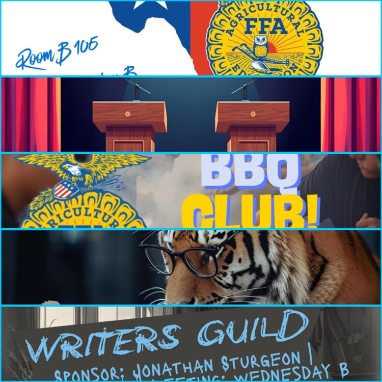 Alt Text: Collage of FFA, Reading, Writing, and Speech clubs.