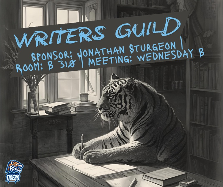 Alt Text: Tiger writing in a notebook at a desk.