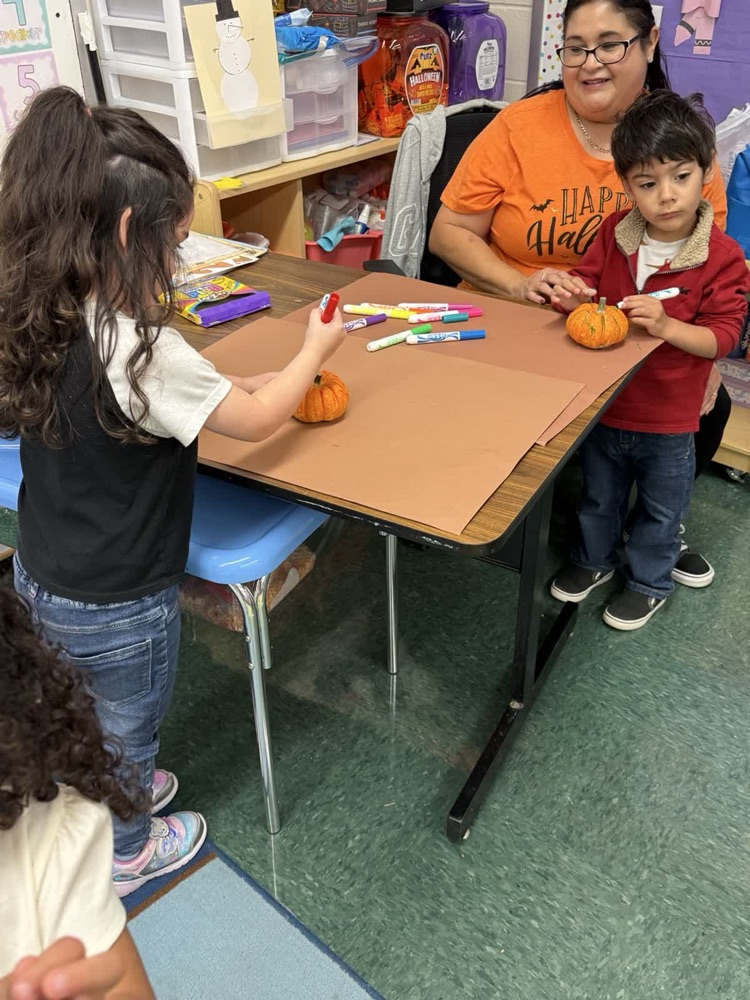 We decorated pumpkins! Thanks to the Prek staff every kid in Prek and ECSE will go home with a mini pumpkin!