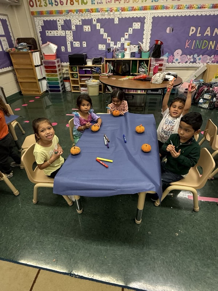 We decorated pumpkins! Thanks to the Prek staff every kid in Prek and ECSE will go home with a mini pumpkin!