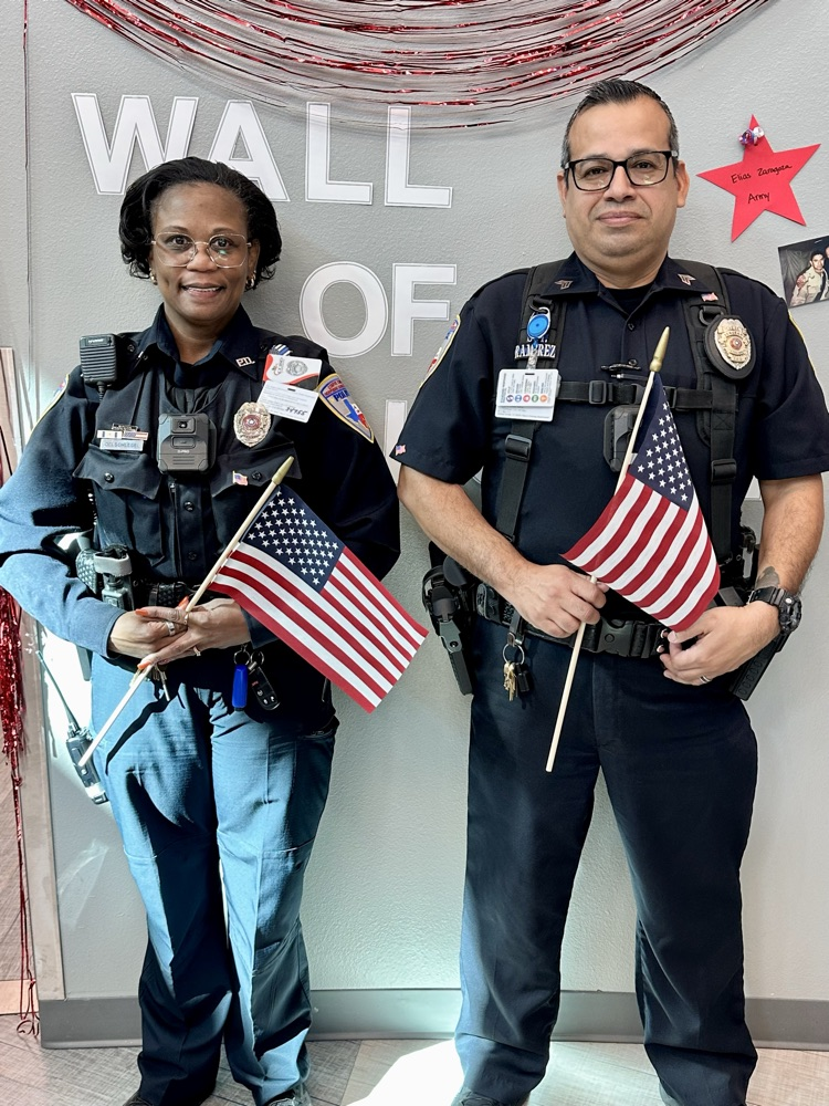 Alt text: Two Carroll High School campus officers, Officer Ramirez and Officer Oelschlegel,