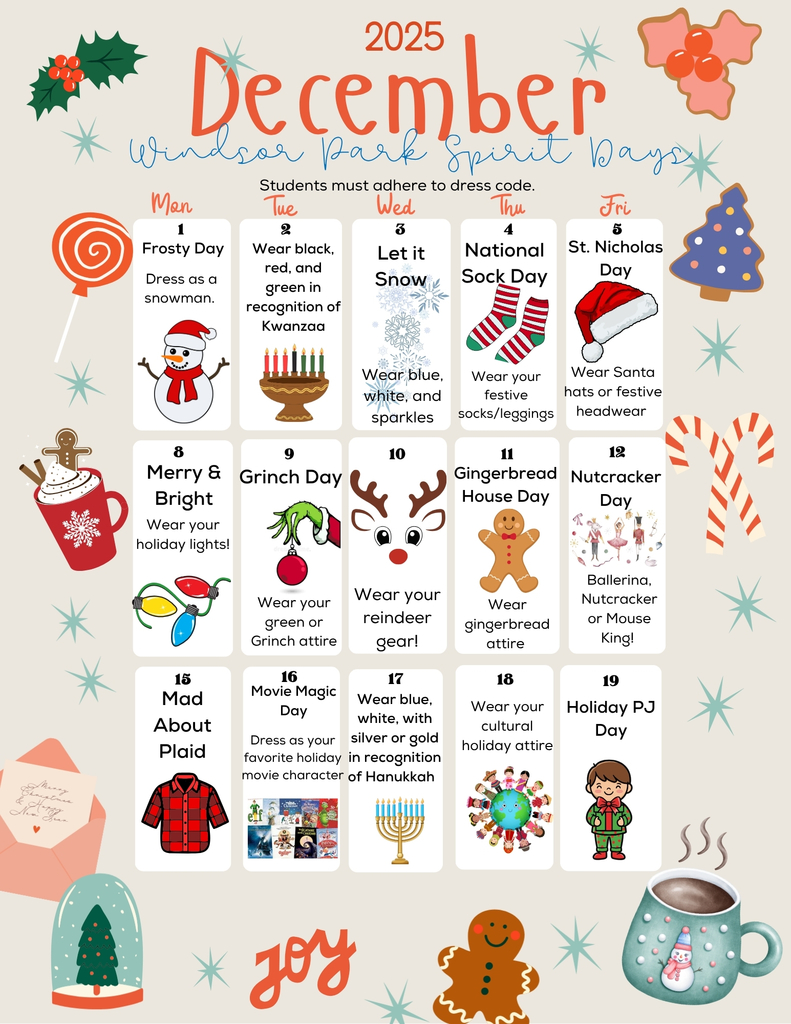 December Spirit Days Calendar