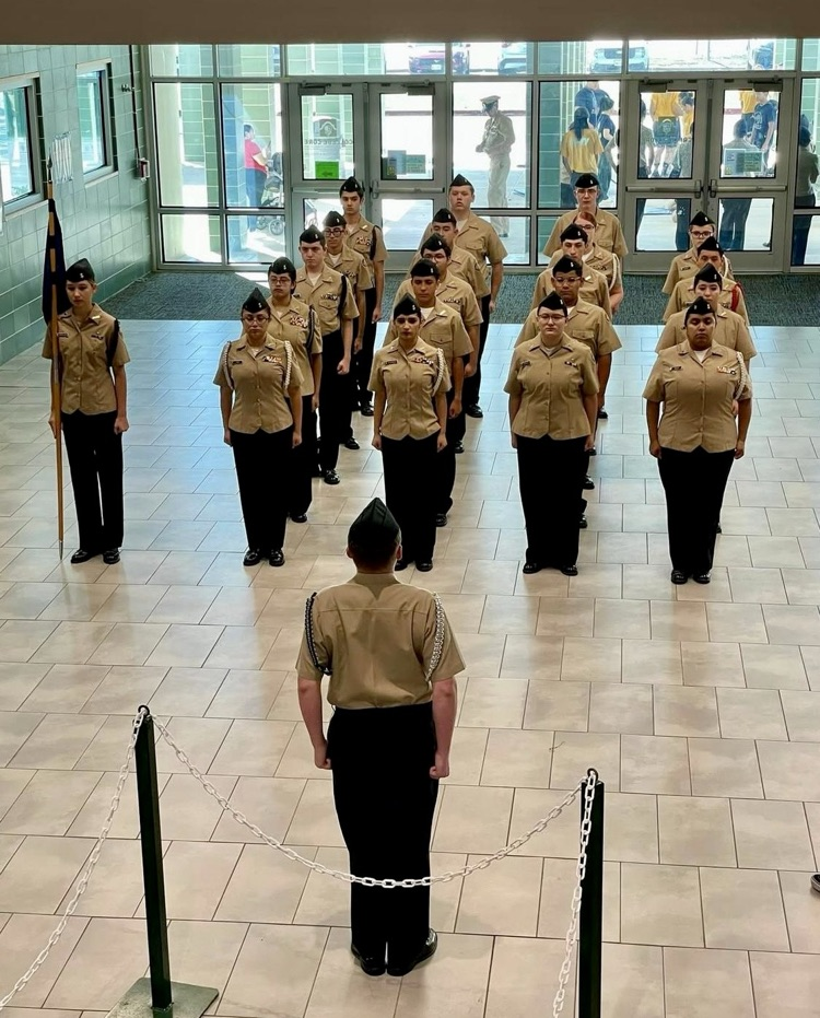⸻  Short alt text: Cadets from Carroll NJROTC compete in drill and PT events at Southwest High School in San Antonio.