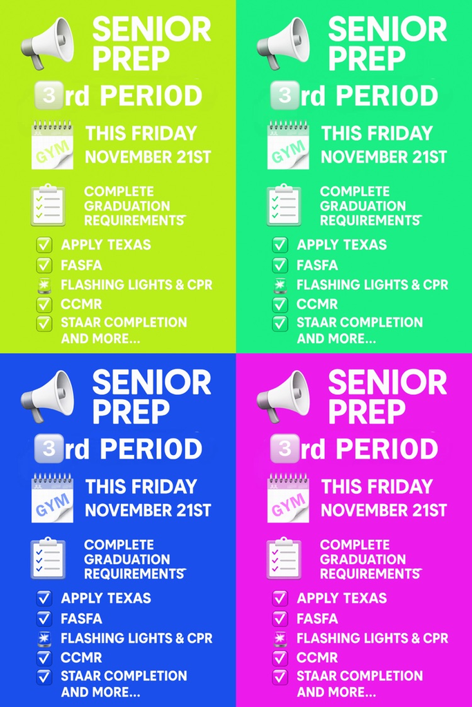 graphic reminding seniors to attend the workshop Friday 3rd period  