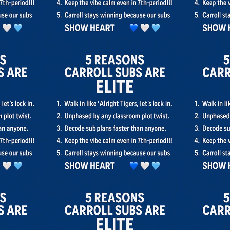 Alt text: Blue graphic listing five fun reasons Carroll subs are “built different.”