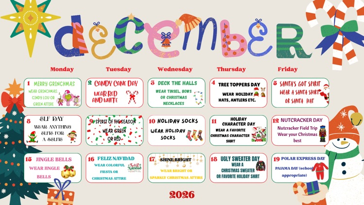 2025 Dec. Dress Up Calendar