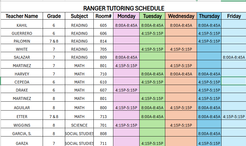 Tutoring Schedule