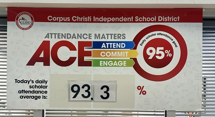 Banner showing CCISD attendance goal of 95% with Carroll’s daily attendance displayed as 93.3%.