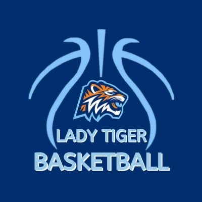 Alt Text: Lady Tiger Basketball logo on a blue background.