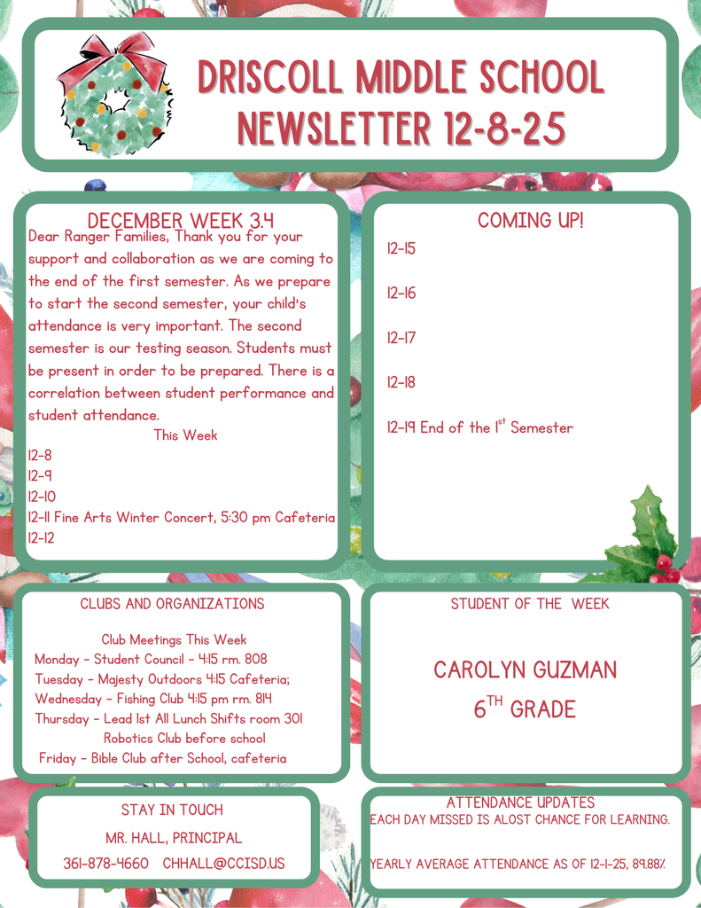 Parent Newsletter 12-8-25