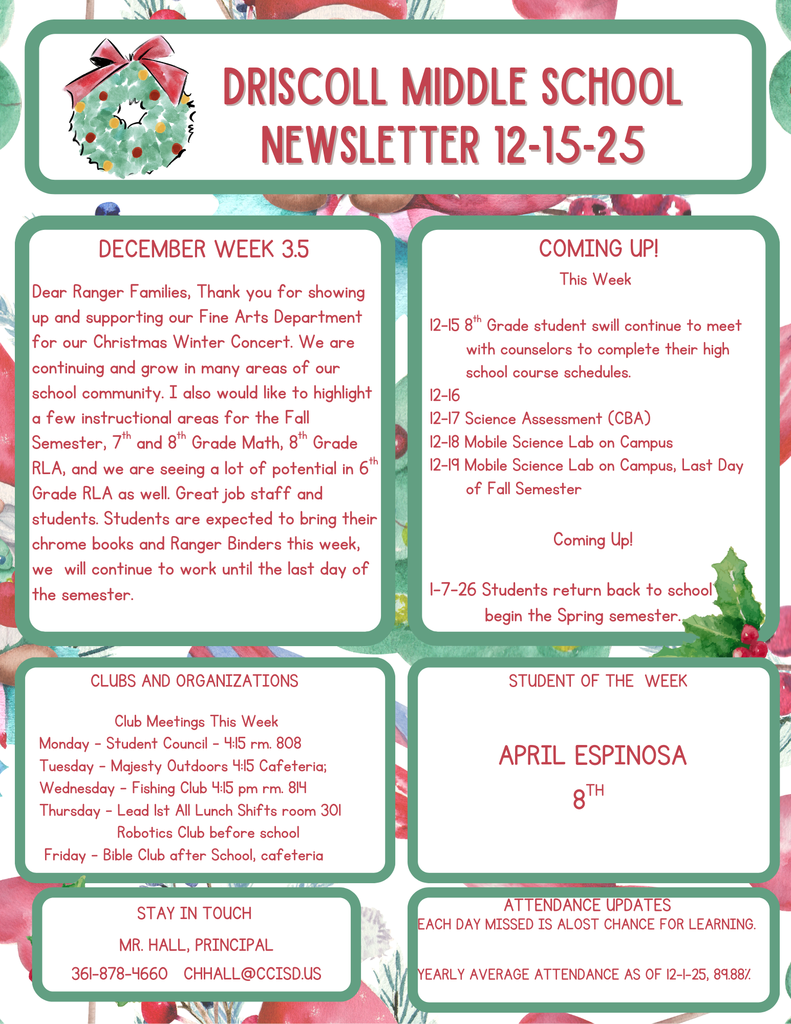Parent Newsletter 12-15-25