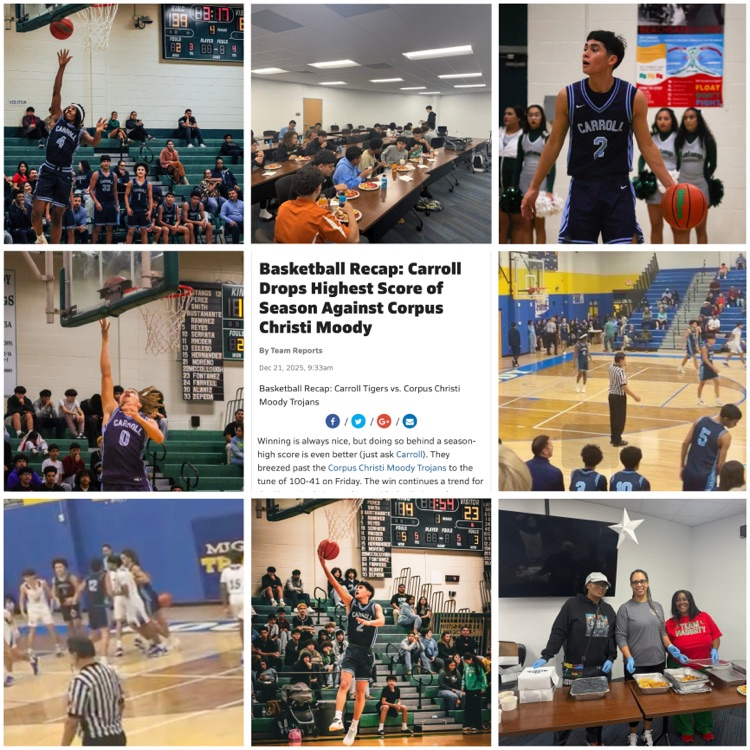 Boys basketball action shots showing Carroll players scoring, defending, celebrating big wins, and team moments after dominant victories.