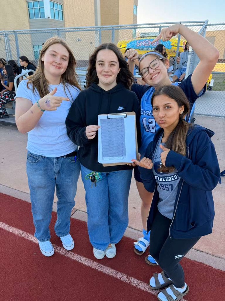 Students celebrating and posing during the junior powderpuff football game.