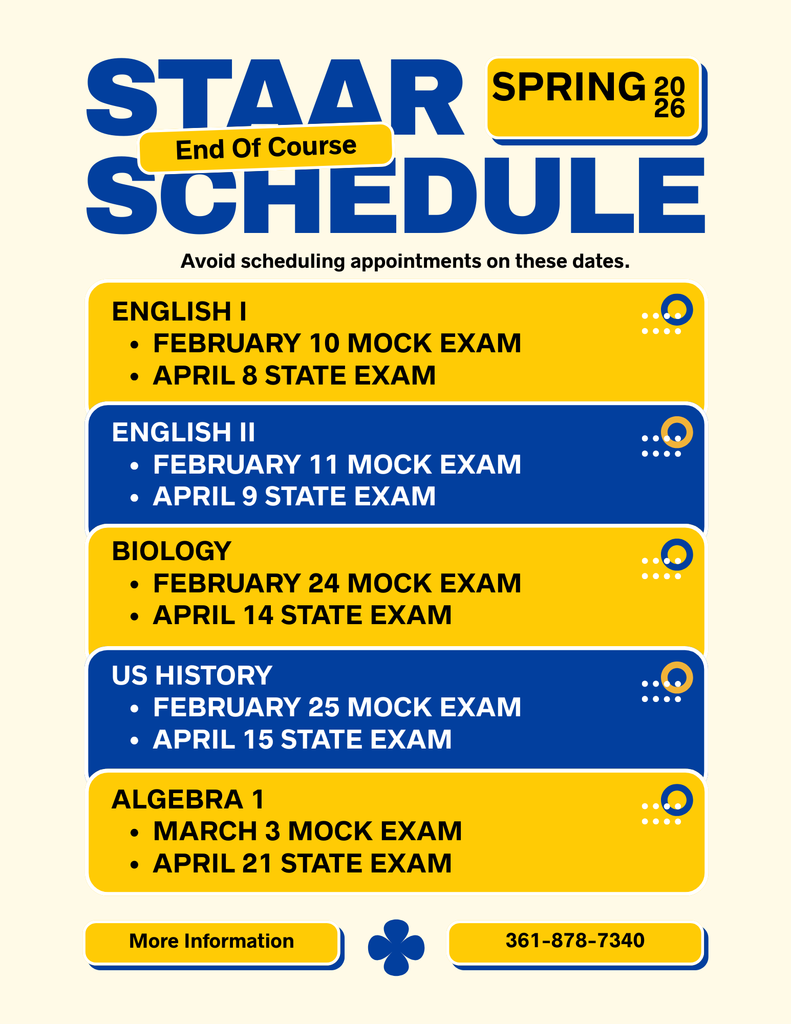 staar schedule for February and April