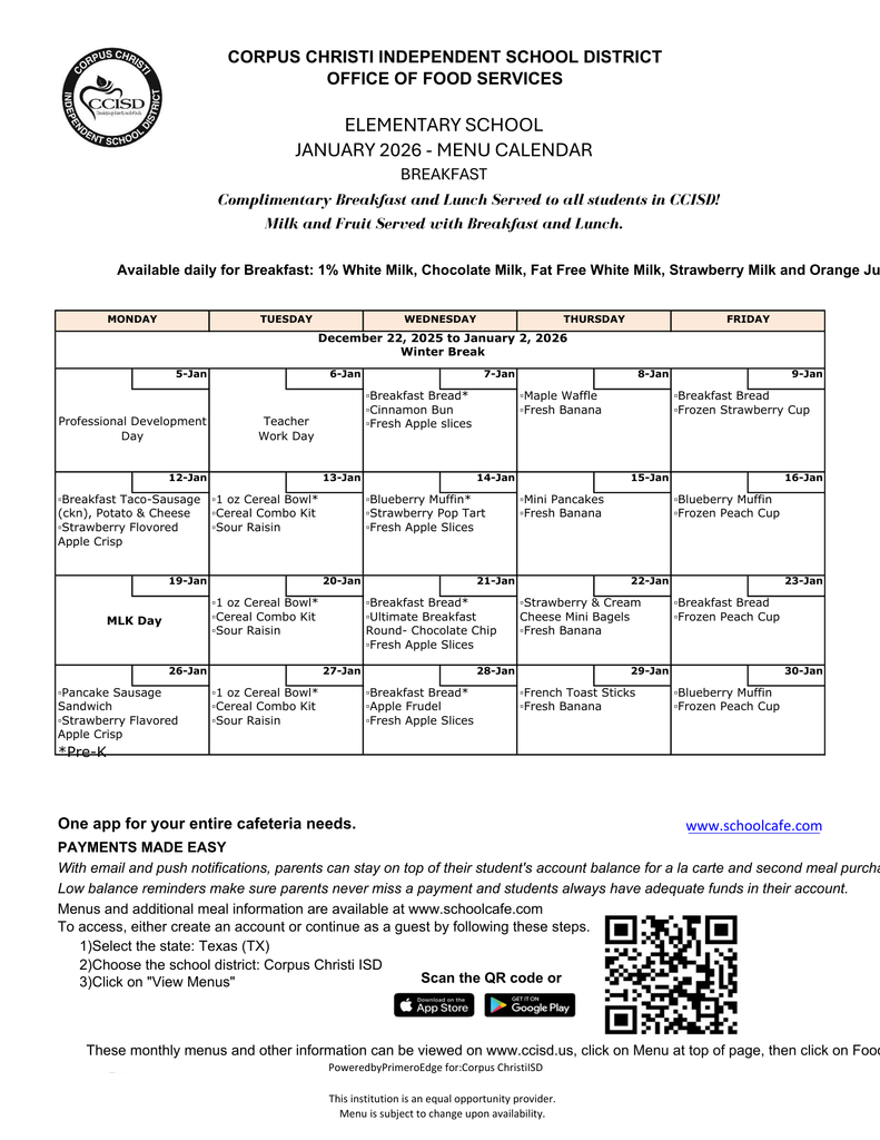 February breakfast menu