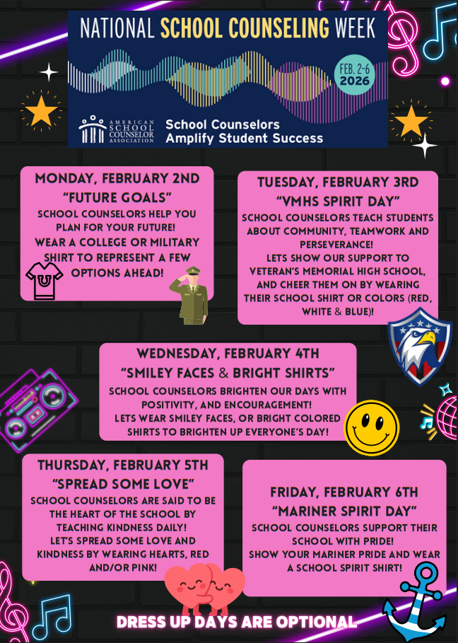 Revised National Counseling Week Flyer Spirit Days