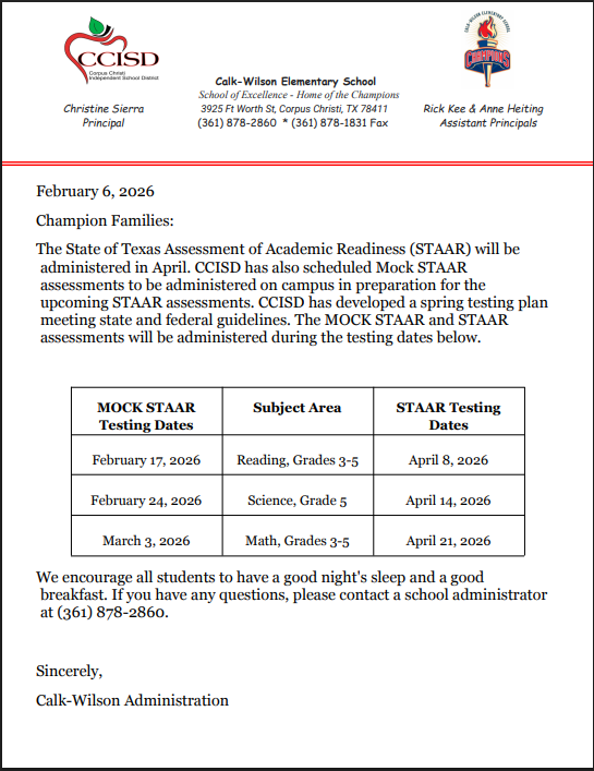 Mock Testing Parent Notice