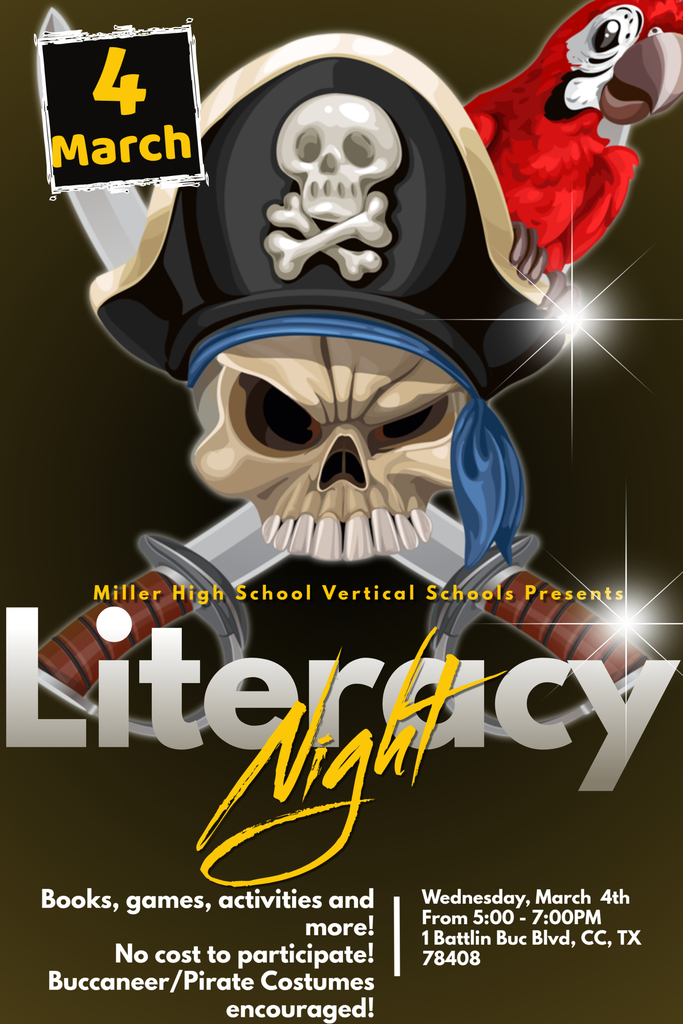 Miller VLC Literacy Night Flyer for March 4th from 5-7 PM