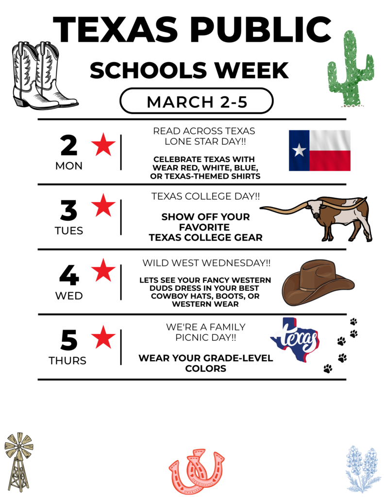 Texas Public School Week Dress Up Days.