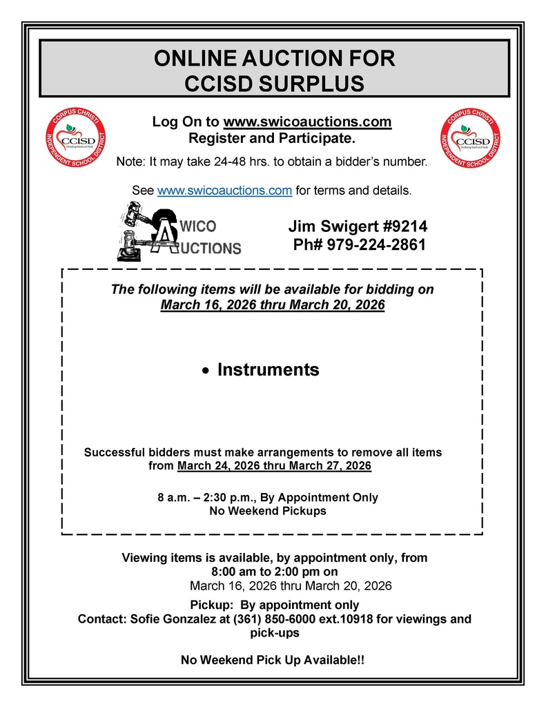 Online auction for CCISD surplus items facilitated by SWICO Auctions