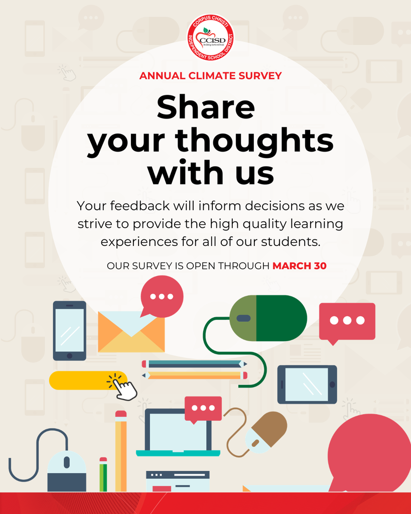 Share your thoughts with us! Your feedback will inform decisions as we strive to provide the high quality learning experiences for all of our students. Our survey is open through March 30. 